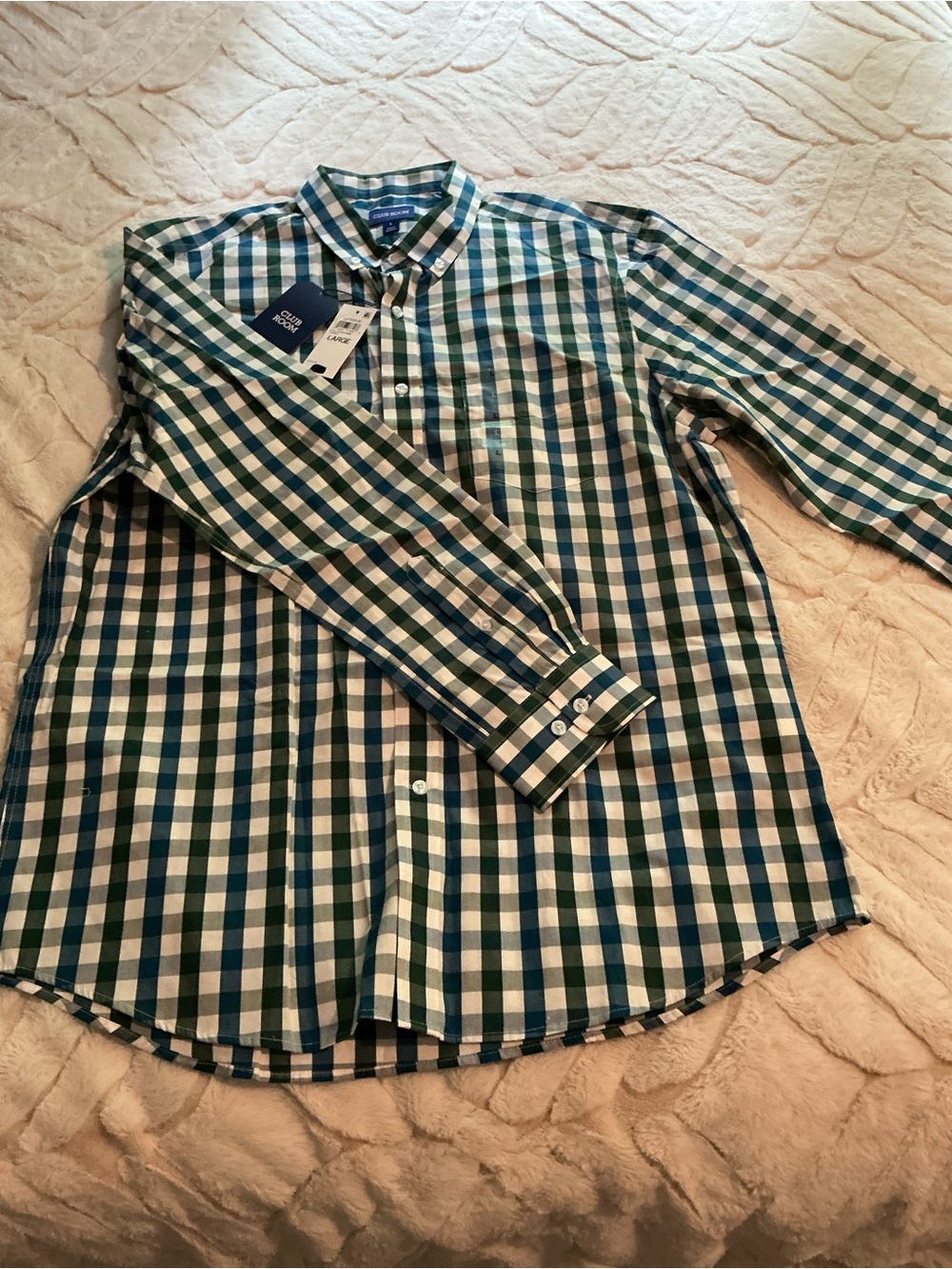 Club Room Green and White Check Button-Down Shirt